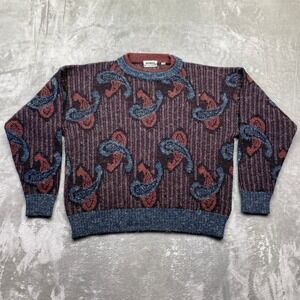 MONDO Mens Vintage Paisley Stripe Knit Sweater Italy‎ Sz M Boho Wool Alpaca